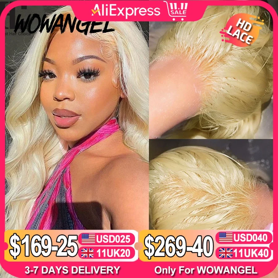 Wow Angel Real HD Lace Frontal Wig 250% 13x4 HD Lace Front Human Hair Wig 613 Blonde Body Wave Wigs HD Lace Closure Wig Glueless