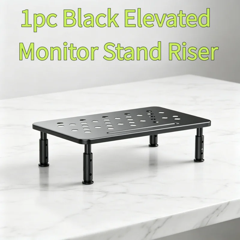 Soporte Elevador para Monitor Negro (1 Pieza), Soporte Telescópico Ajustable para Computadora, Soporte para Pantalla de Escritorio para Almacenamiento en Oficina