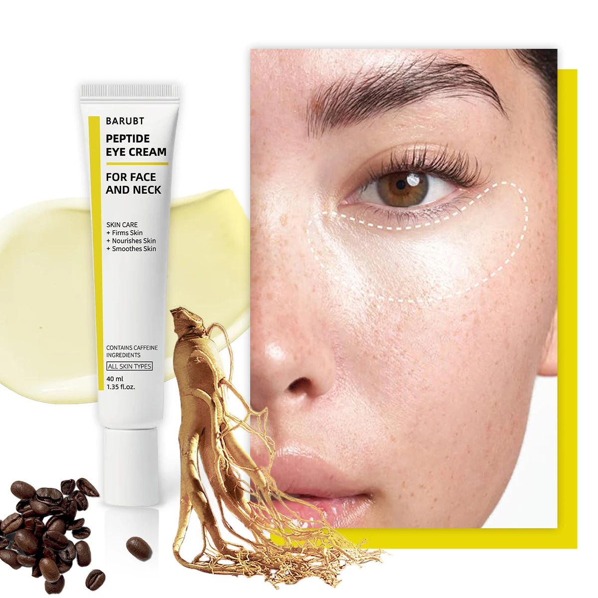 BARUBT Caffeine Revitalizing Polypeptide Eye Cream Brightening Firming Eye Skin Removing Wrinkle Relief Lightening Dark Circles