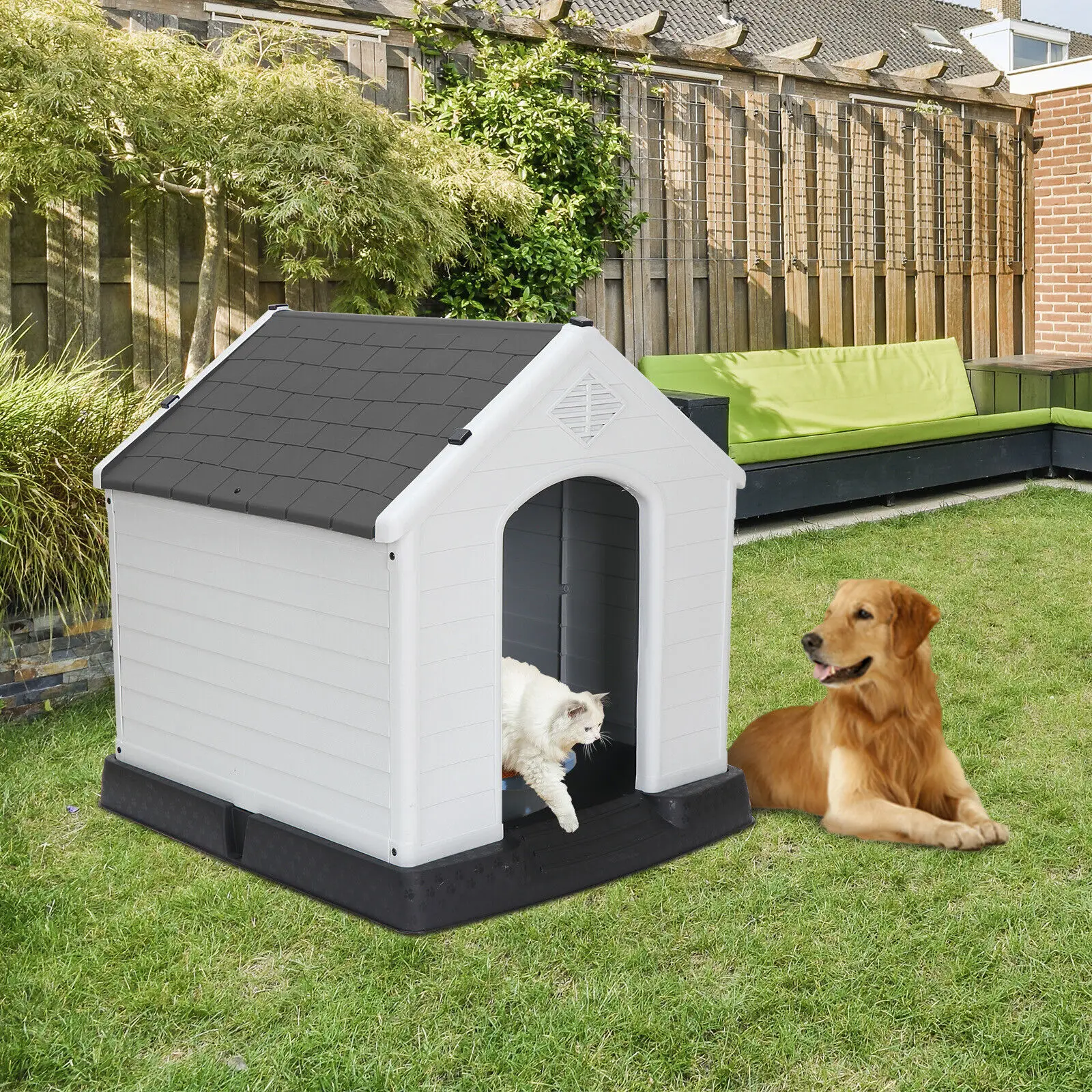 

Dog House for Small to Medium Sized Outdoor Water Resistant with Air Vents Grey