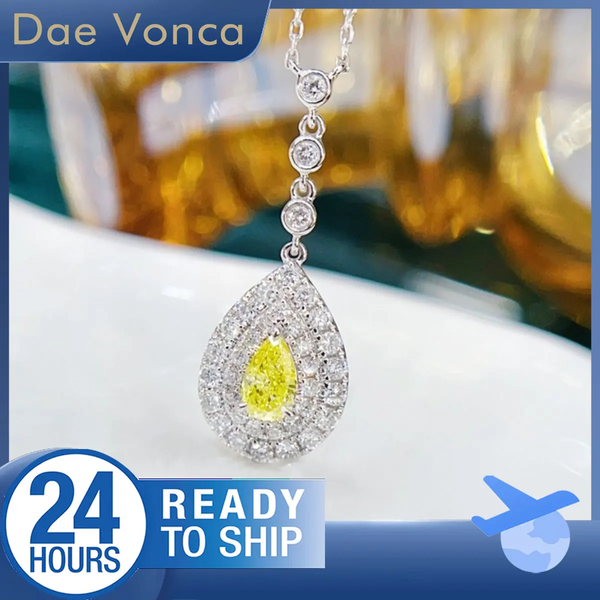 

18-каратное белое золото грушевидной огранки, желтое бриллиантовое ожерелье, ободок, набор бриллиантовых залог, выращенное в лаборатории бриллиантовое ожерелье, подвеска с двойным ореолом