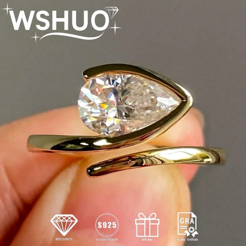 

WSHUO 1.5ct D VVS1 Pear Cut Moissanite Ring 100% S925 Silver Fashion Single Diamond Women's Ring Fine Jewelry Give Certificate