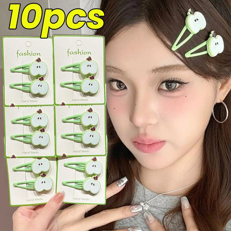 

2/10Pcs Cute Apple-shape Bangs Side Clip Ins Plastic Green Apple Hairpins Headwear Girls Sweet BB Barrette Women Bangs Side Clip