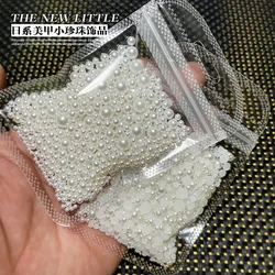 200-1200 sztuk/worek perły z białego koraliki do paznokci kryształu górskiego pół okrągłego beżowego płaskiego perła do koralik ozdobny do Manicure