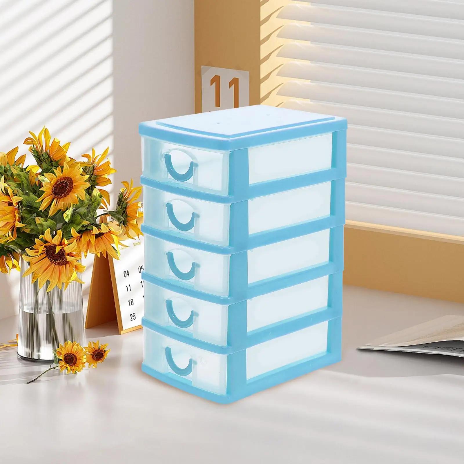 

Drawer Five-layer Cabinet Plastic Detachable Shortage Container for Desk Organizer Three Storage Blue Deandumm Office