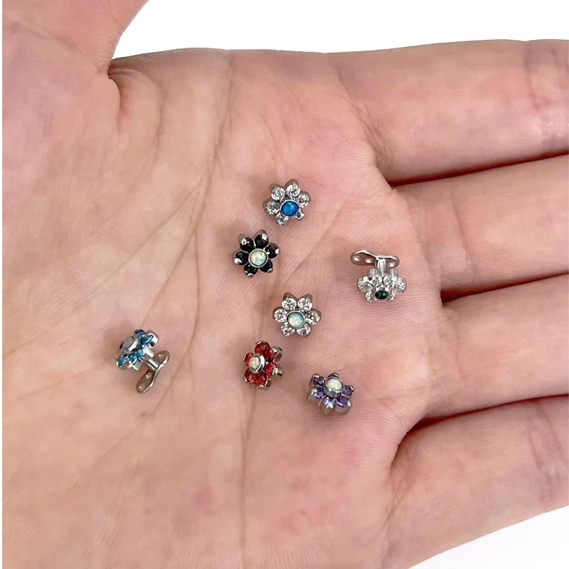 1Pc G23 Titanium & Opal Gem Micro Dermal Anchor Top Dermal Skin Diver Surface Piercings Hide Top Gauges jewelled body jewelry