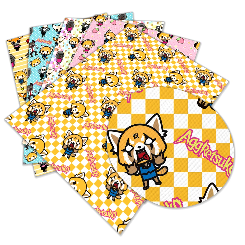 Japan Aggretsuko Cartoon Aggressive Retsuko Pattern Artificial Cross Leather for DIY Jewelry Earring Craft Making 22*30cm