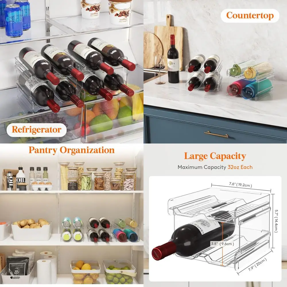 

Stackable Plastic Wine Rack for Fridge, Cabinet, and Countertop - Holds 12 Bottles, Organizer for Wine and Water