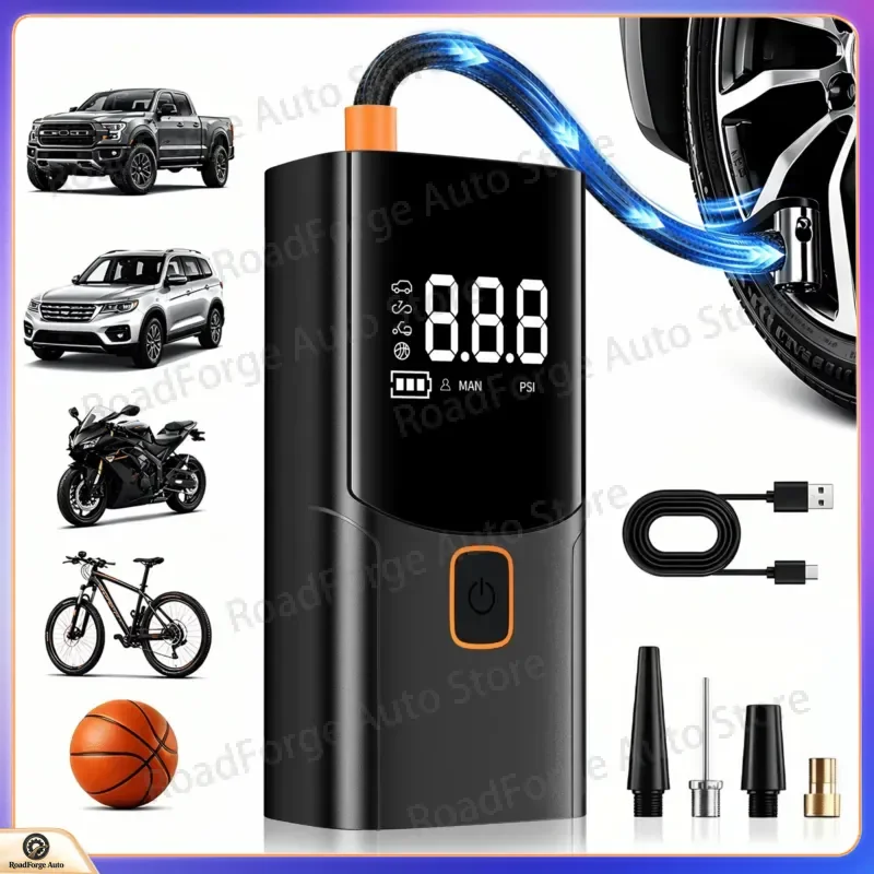 Portable Air Compressor for Car Tire Inflator with LED Light Digital Pressure Display Auto Shut Off for Motorcycle