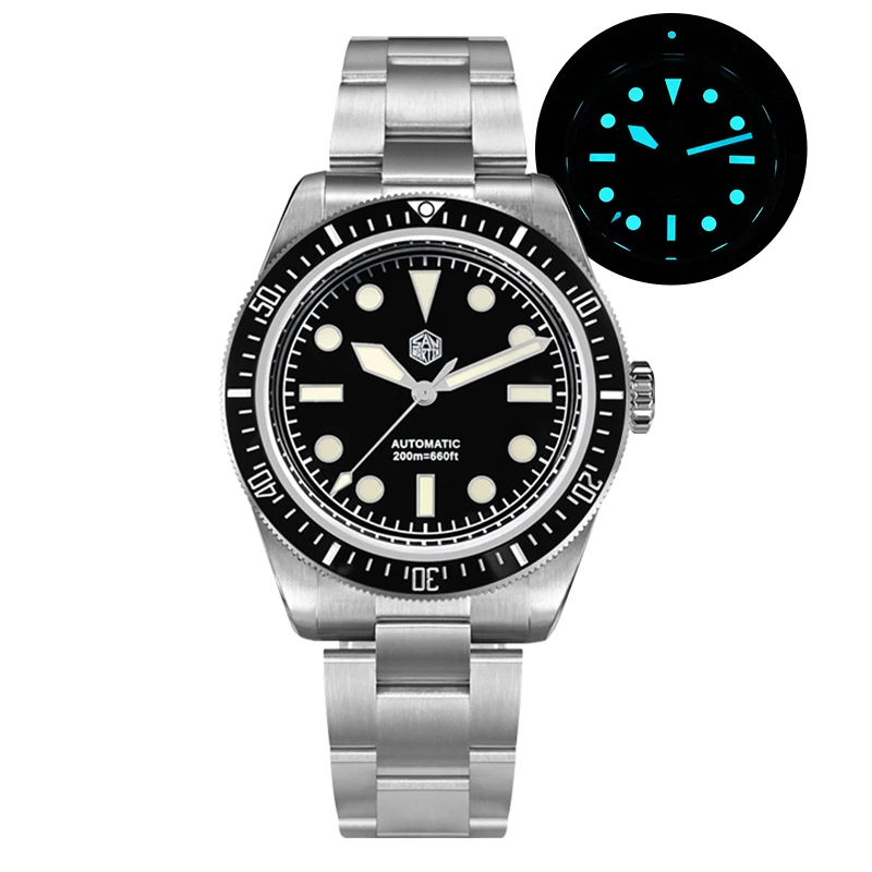 Imagem -02 - Verdives San Martin Milsubmariner Homem Ver 38 mm Diver 6200 Retro Fantasma de Água Luxo Nh35 Relógios Automáticos do Vintage Luminoso