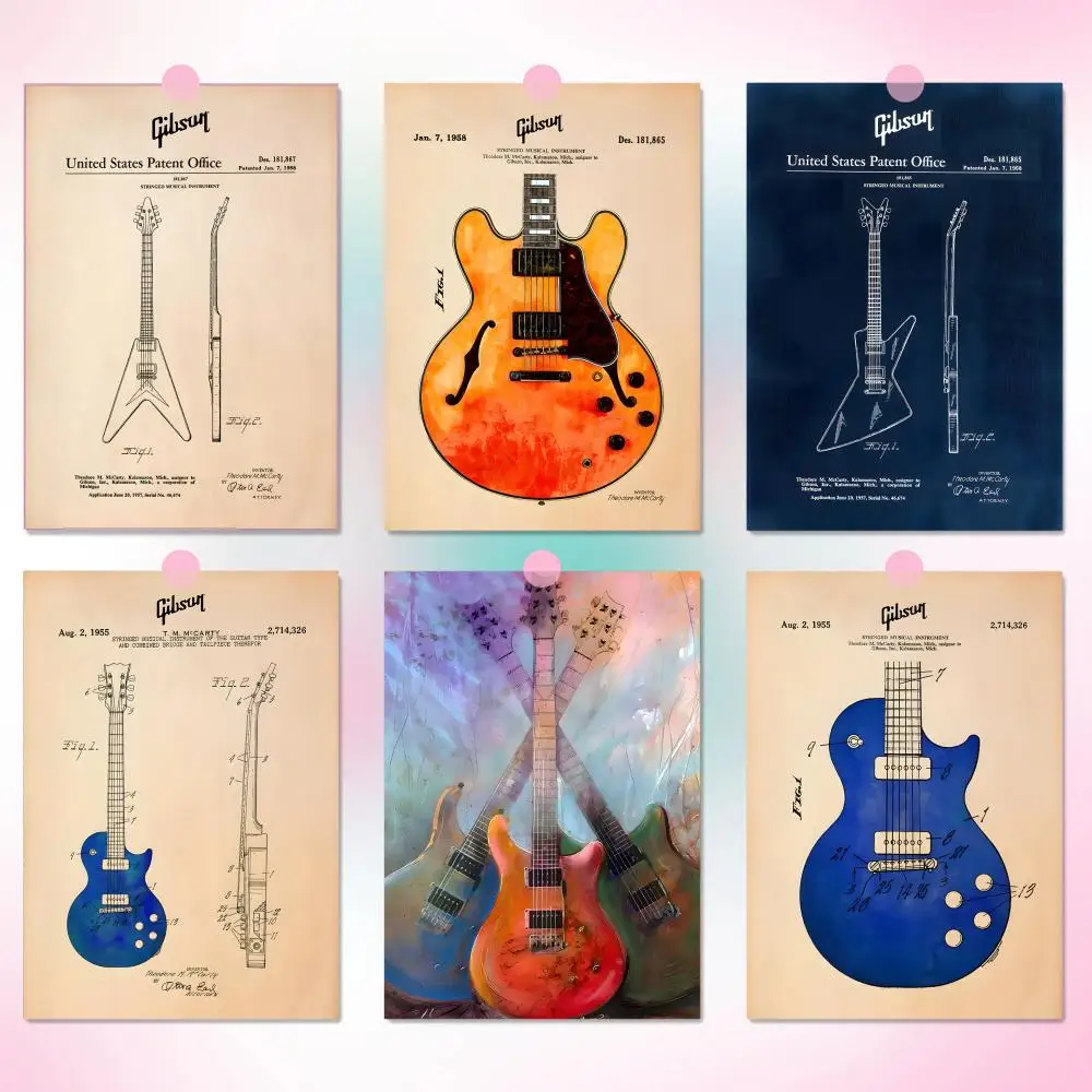 Affiche G-Gibson Guitar pour projet de transformation intérieure : Aménagement moderne, fixation murale rapide, ambiance minimaliste et épurée, intérieur soigné.
