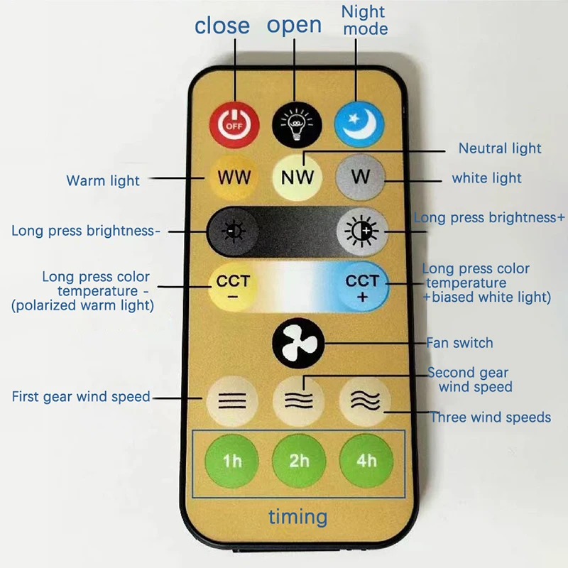 Wireless Switchs 3 Speed 1-4h Timing Remote Control Replacement For E27 Ceiling Fan Light