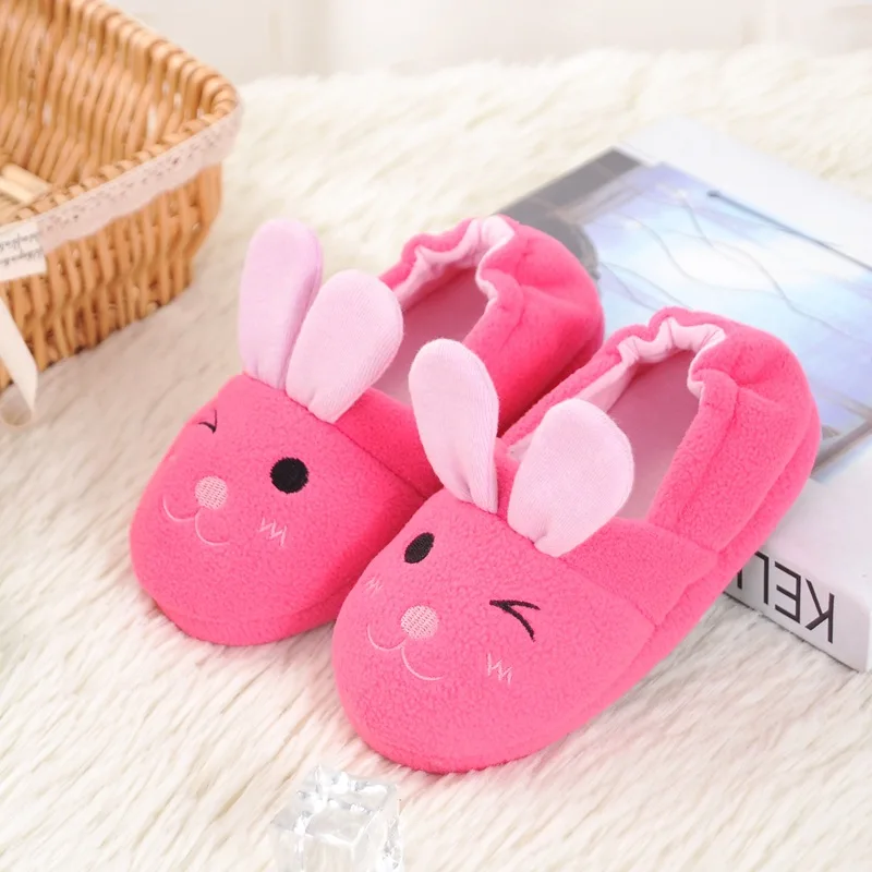 

Fashion Toddler Girls Slippers for Winter Baby Loafers Plush Warm Cartoon Bunny Rubber Sole Children Home Shoes House Footwear