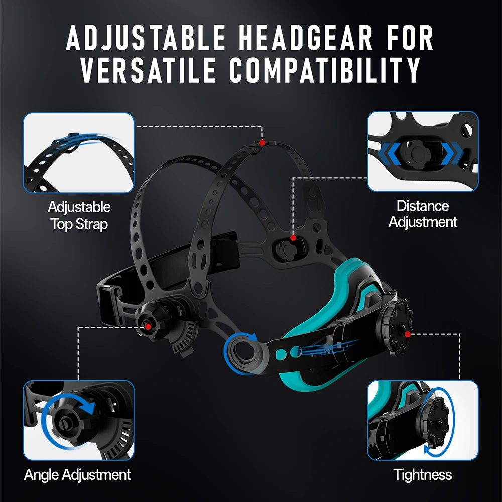 خوذة لحام ANDELI مع ضوء LED شاشة عرض كبيرة بانورامية 3.94 بوصة × 3.74 بوصة قناع لحام تلقائي ذو لون حقيقي للحام