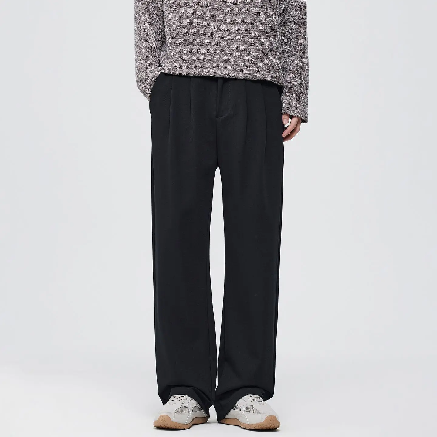 

Мужские повседневные брюки прямого кроя из драпированной ткани, черные, универсальные, свободного силуэта, для работы и отдыха, больших размеров, коллекция Весна/Лето 2026