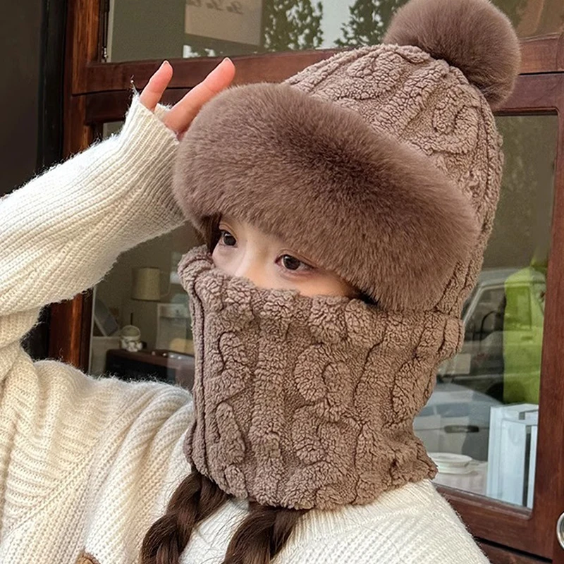 Fashion Plush Velvet Hat Scarf Mask Set Winter Warm Hat Neck Warmer Outdoor Cycling Windproof Warmer Scarf Hat Ear Protection image 3