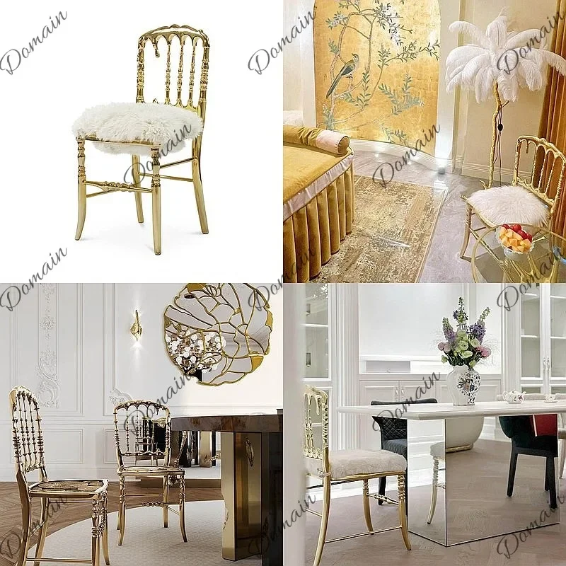 BJ Italian Luxury Designer Dining Chair, Pure Copper Accent, Modern Home Villa Living Room Chair