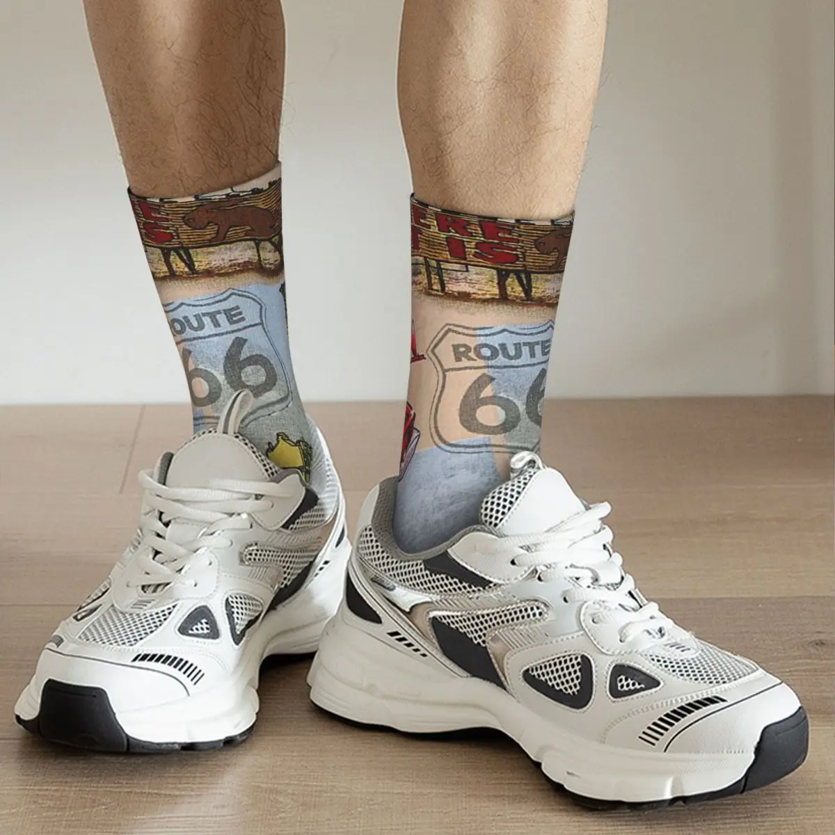 Calcetines de fútbol Retro Fun Colorful Route 66 Collage, calcetines largos de poliéster para mujeres y hombres, transpirables