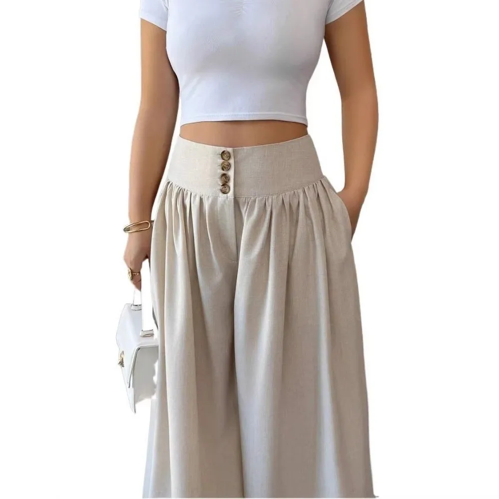 Comfortable Straight Wide Leg Pants Thin Pleated Front Summer Trousers Casual High Waist Pants Spring Summer