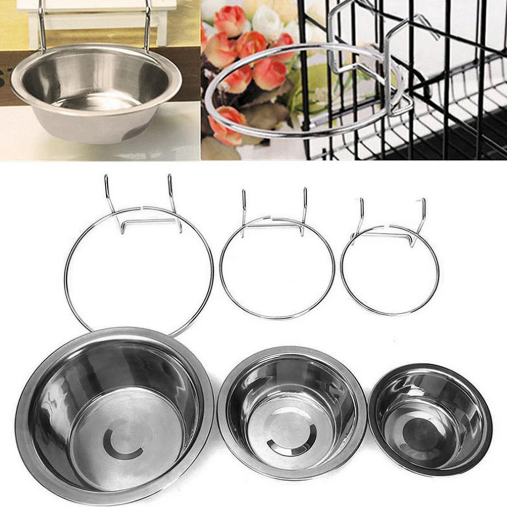

Coop Hanging Dog Cage Bird Cup Parrot Feeding Dish Pet Food Water Bowl Stainless Steel Coop Cup Hanging Bowls Resists Rust