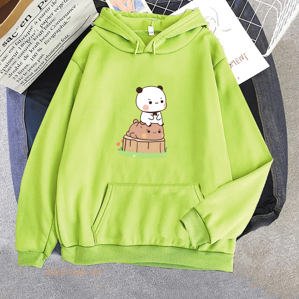 Cute Panda Bear Bubu Dudu Sweatshirts Casual Winter Fleece Hooded Sweatshirts Kawaii Graphic Long Sleeve Pullovers Hooded Cute