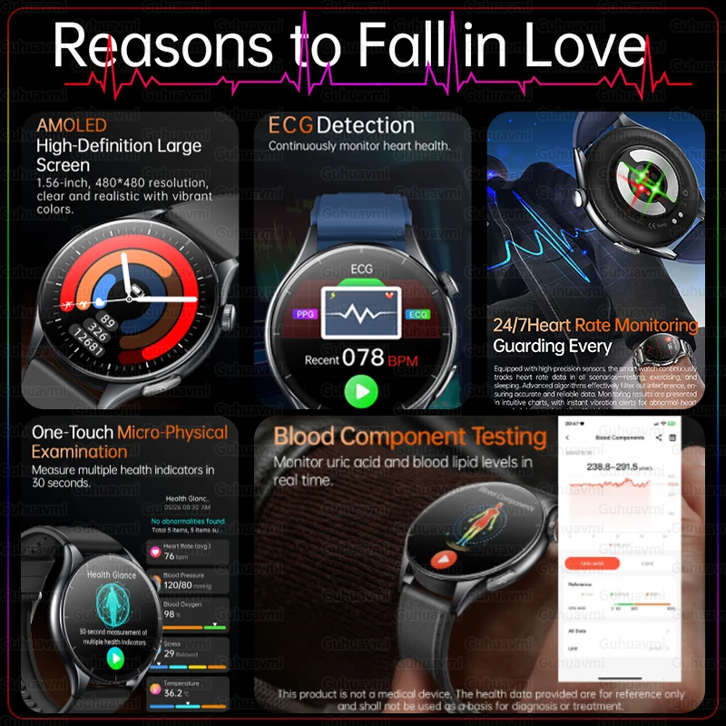 2025 New LED Flashlight NFC Bluetooth Call Smartwatch Men AMOLED HD Screen ECG+PPG+HRV Blood Lipids Uric Acid Health Smart Watch
