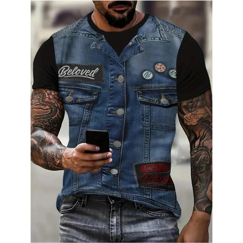 

Fake Vest Jacket Suit Men's T-Shirt Fashion 3D Print Summer Lightweight Men's Short Sleeve Outdoor Casual O Neck Men's Clothing