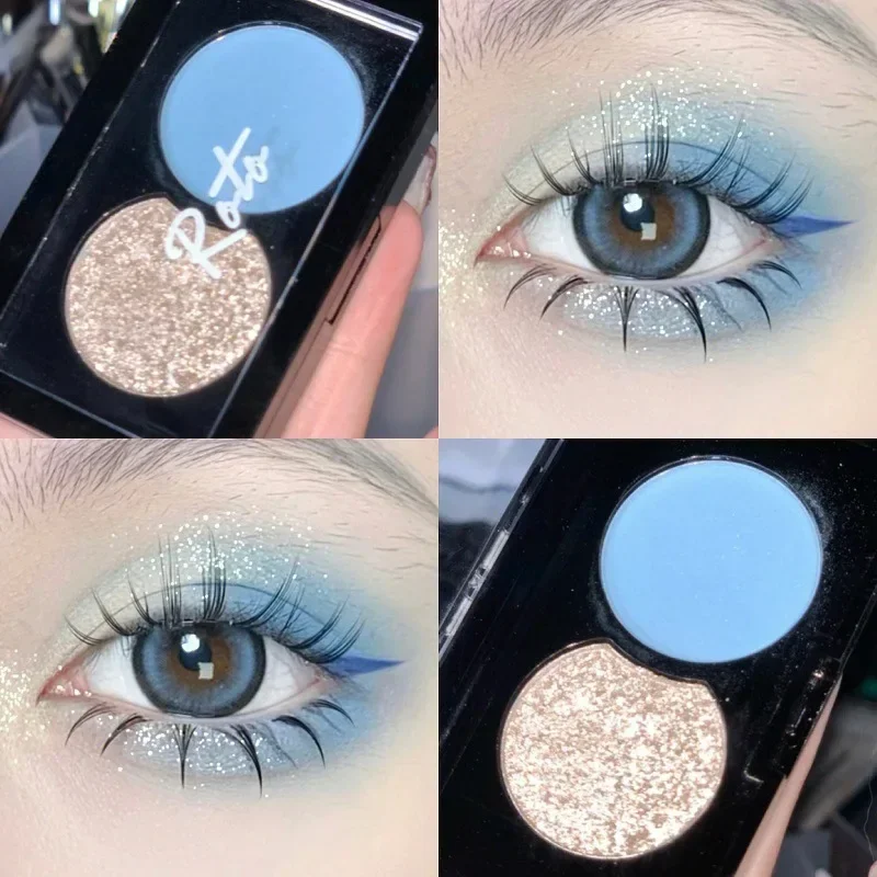 Heallor Milk Blue Two-color Eye Shadow Palette Matte Pearlescent Eye Pigments Long Lasting Earth Color Eyeshadow Plate Makeup Co