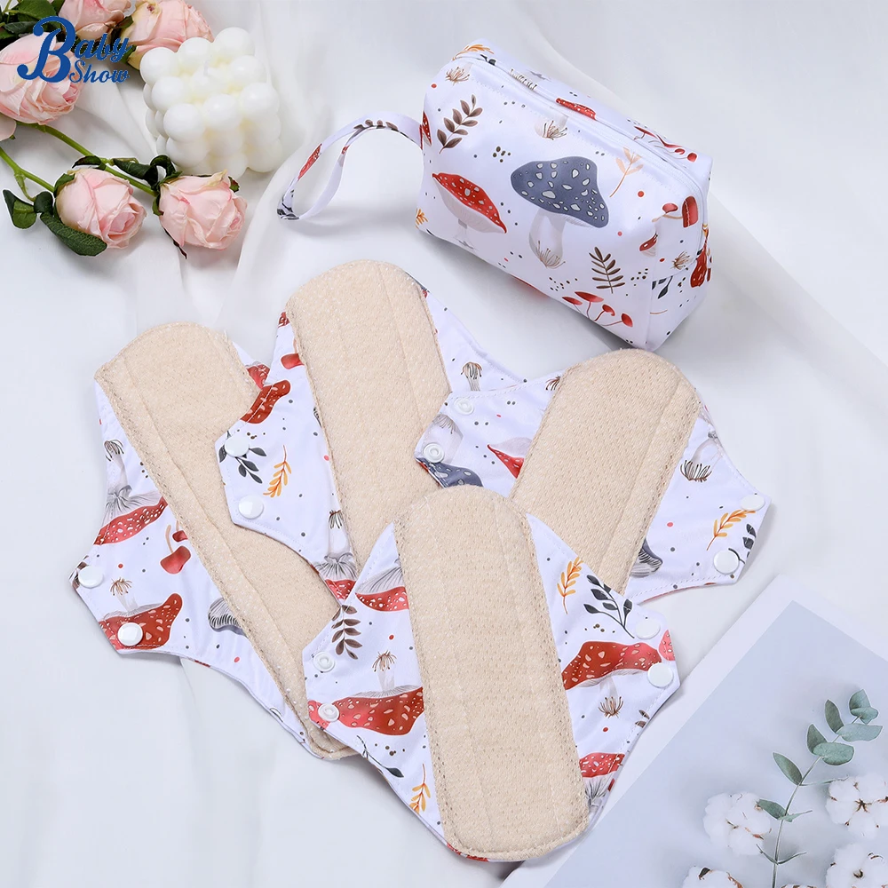 4pcs/Set Reusable Menstrual Pads Cotton Lining Cloth Pads For Heavy Flow Sanitary Pads Cloth Panty Liners Period Pads