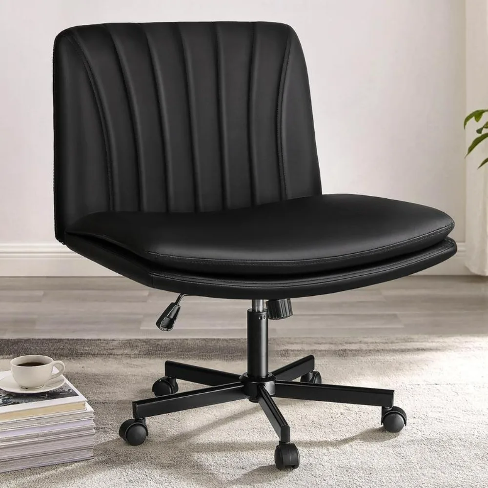 

Cross Chair, Armless Cross Legged Office Desk Chair, PU Leather Swivel Modern Comfy Vanity Adjustable Wide Computer Task Chairs