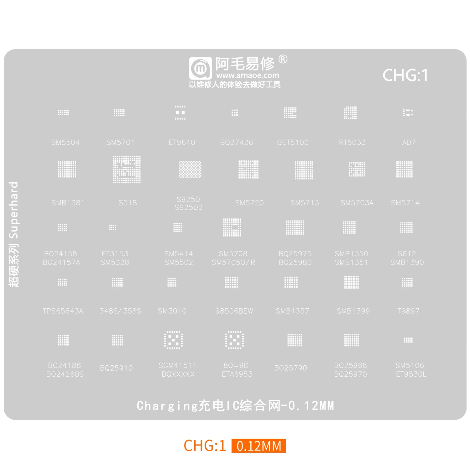 AMAOE CHG1 Charging Reballing Stencil for Charger IC SM5504 SM5502 SM5414 SM5701 SM5720 SM5713 SM5714 SM5703A S518 S612 358s