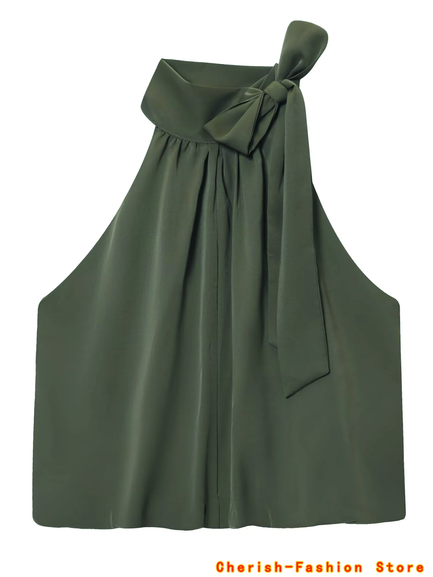Haut sans manches vert armée pour femmes, haut décoratif avec nœud, Sexy et à la mode, personnalité folle, marque polyvalente, nouvelle collection été 2025