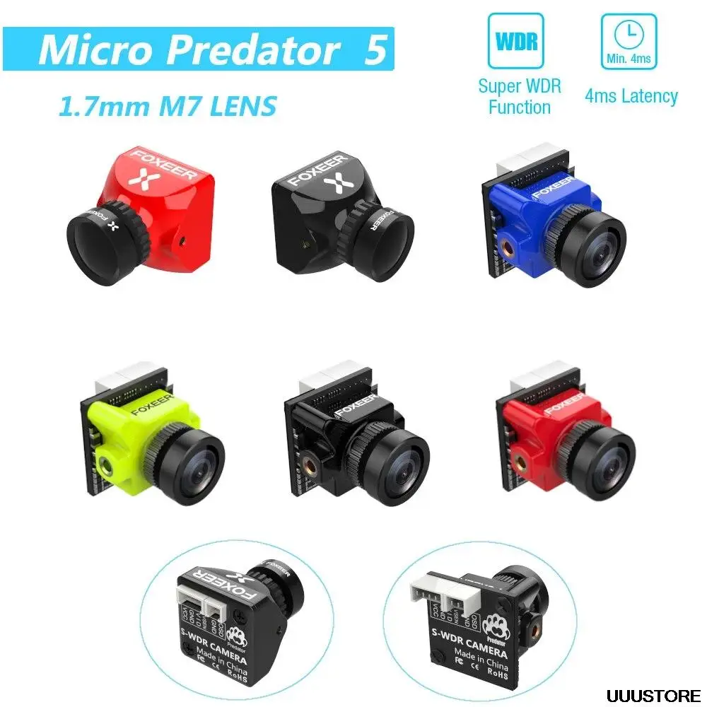 

Foxeer Predator 5 Micro 1000TVL 4:3/16:9 PAL/NTSC 1/3 "CMOS-сенсор FPV камера M8 объектив 4 мс задержки Super WDR для RC FPV дронов