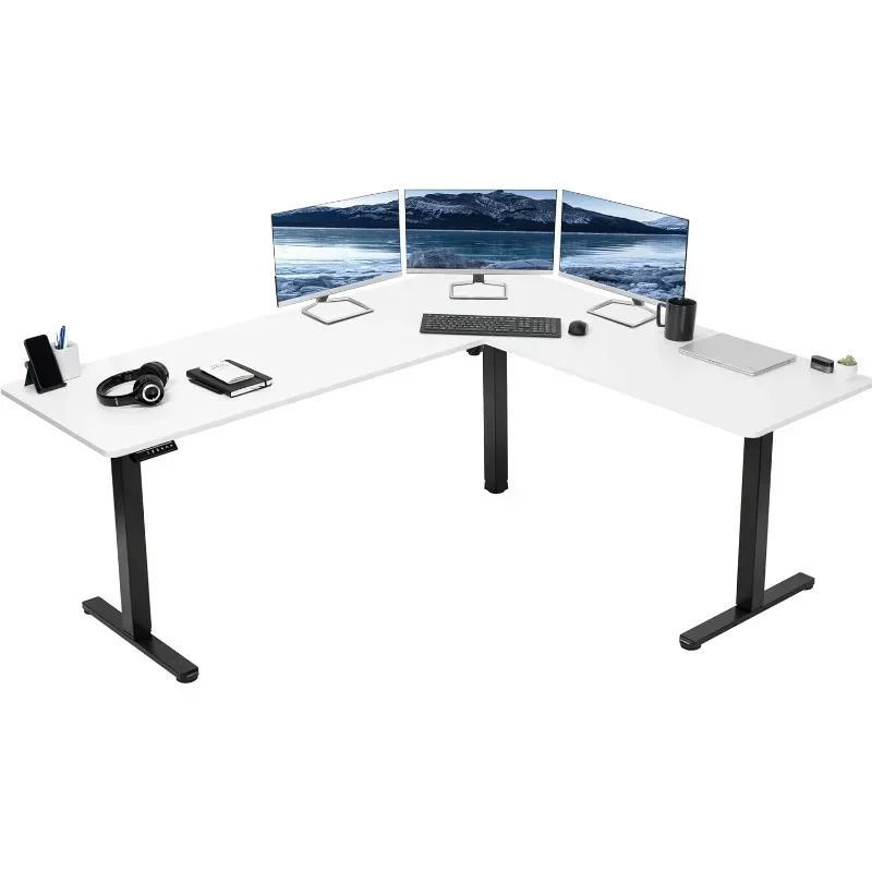 

VIVO Electric Corner L-Shaped 75 x 63 inch Standing Desk, Height Adjustable, Memory Controller, White Top Black Frame