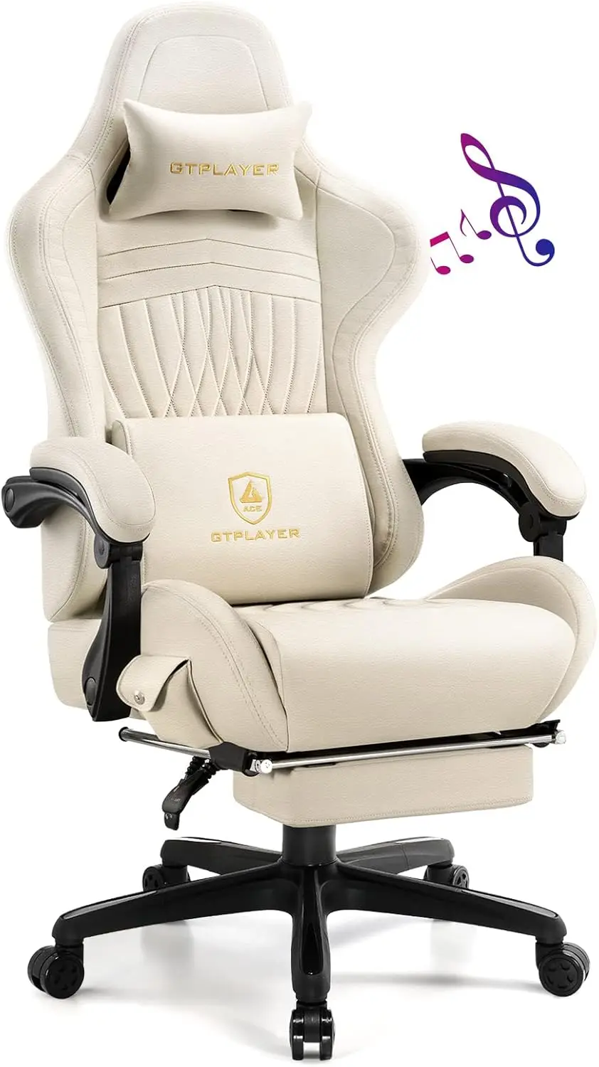 Gaming Chair, Computer Chair with Footrest and Bluetooth Speakers, High Back Ergonomic Gaming Chair, Reclining Gaming Chair