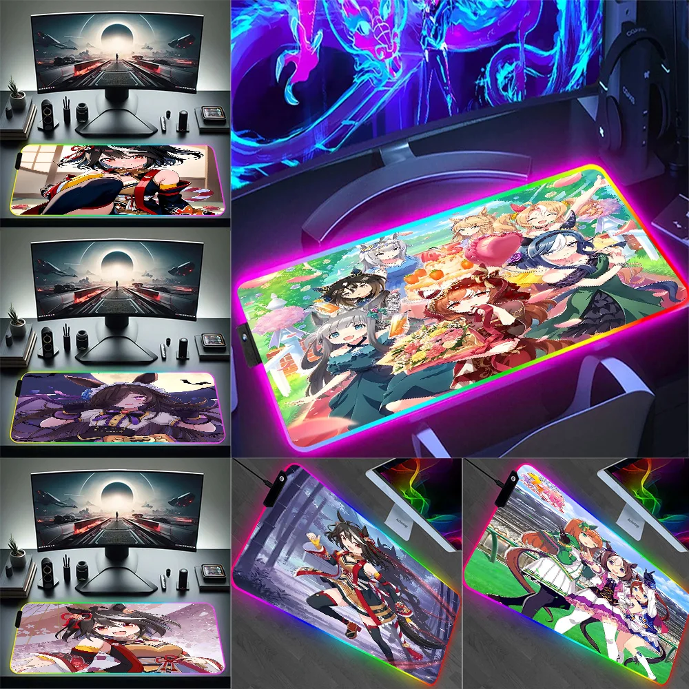 

Anime Uma M-MusumeS Pretty Derby RGB Pc Gamer Keyboard Mouse Pad Mousepad LED Glowing Mouse Mats Rubber Gaming Computer Mausepad
