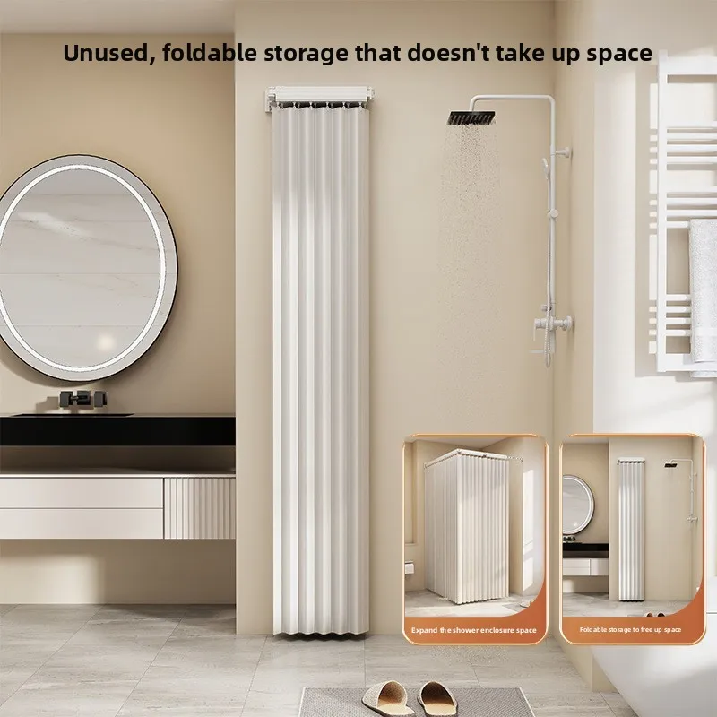 Hidden Folding Curtain Rod No Punching Bathroom Waterproof Drying Rack Toilet Telescopic Rod