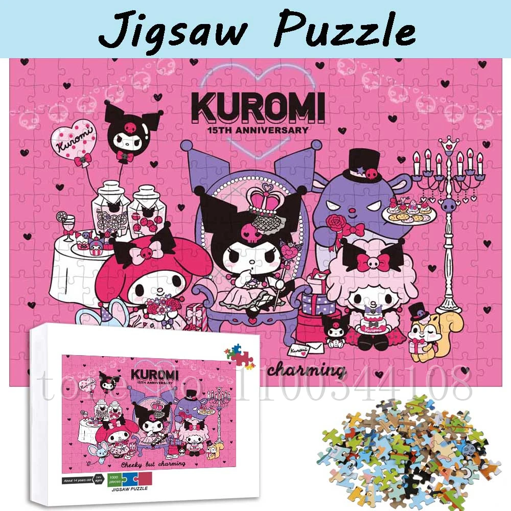 Sanurgente Kuromi Puzzles pour enfants, jeu d'intelligence, jouets de dessin animé, jouets faits à la main, loisirs, 30 pièces, 300 pièces, 500/1000 pièces