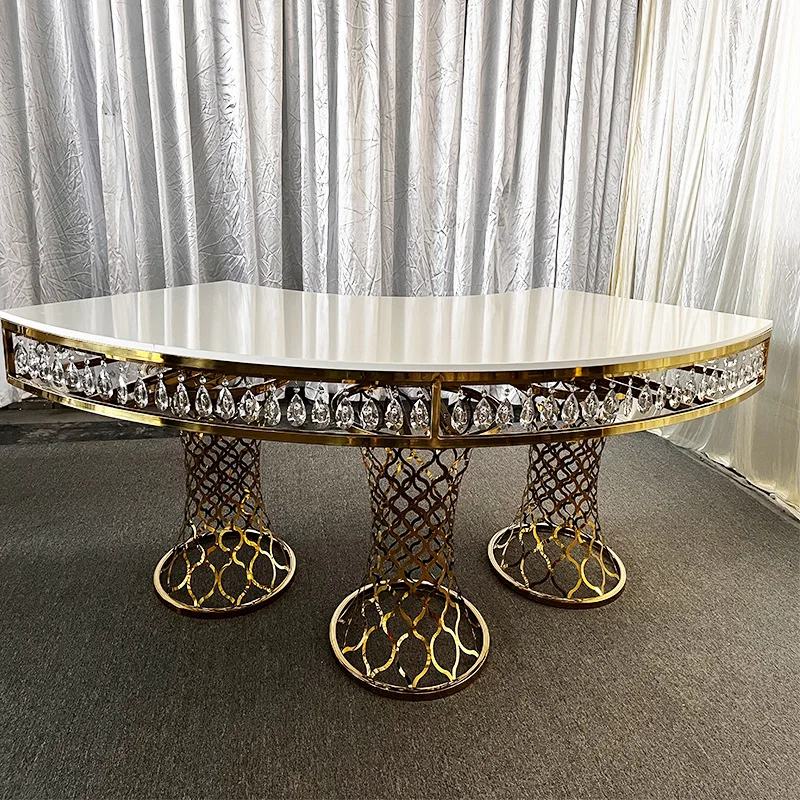 Wedding table hotel metal stainless steel hollow color marble venue layout