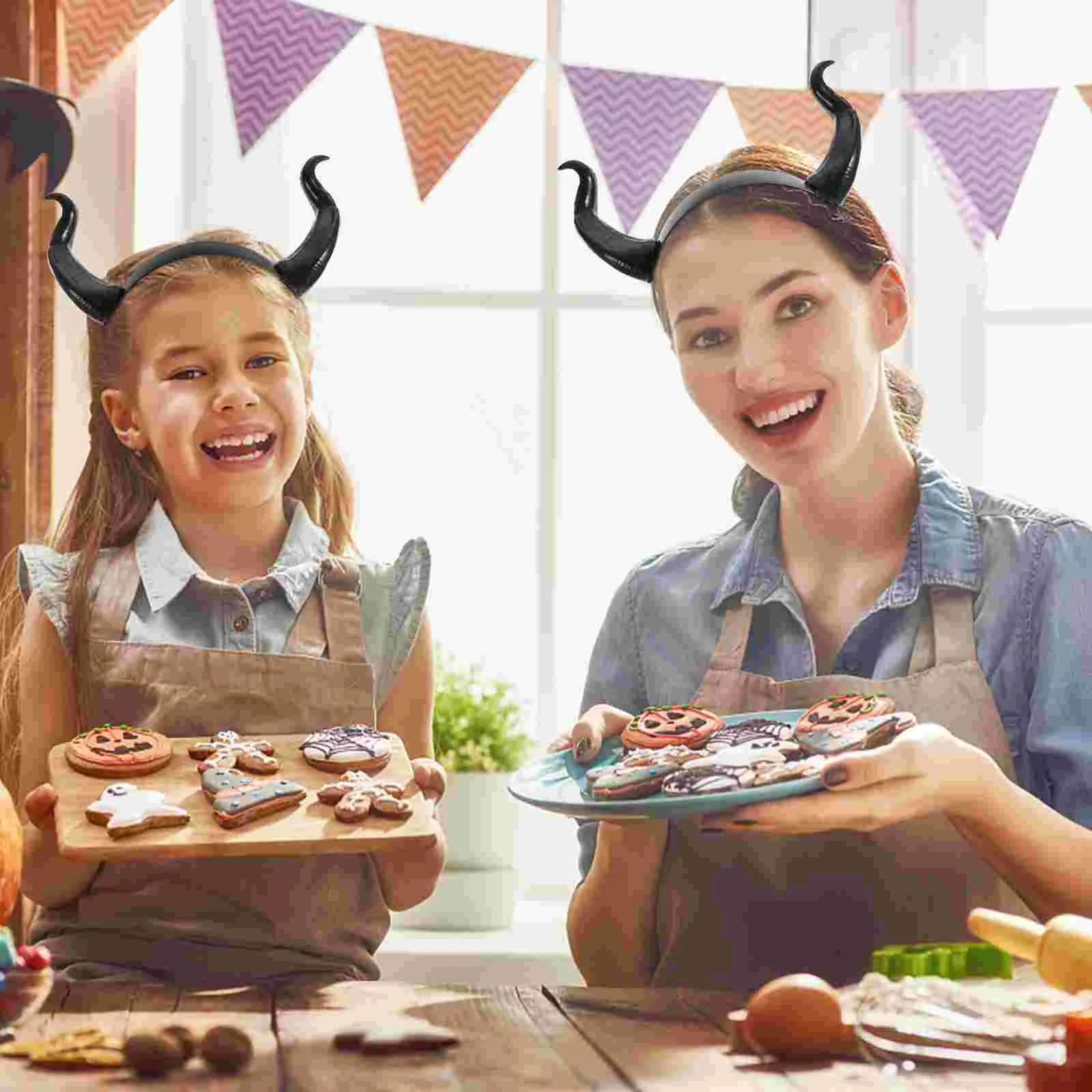 Diadema de cuerno para mujer, tocado de fiesta, accesorios de bandas para el cabello, aro de buey de imitación, decoración de disfraces, accesorio de plástico