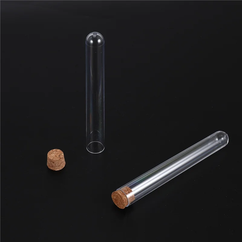 50 Uds 20X150mm 30Ml tubo de ensayo de plástico con corcho, tubo transparente para regalo de recuerdo de boda