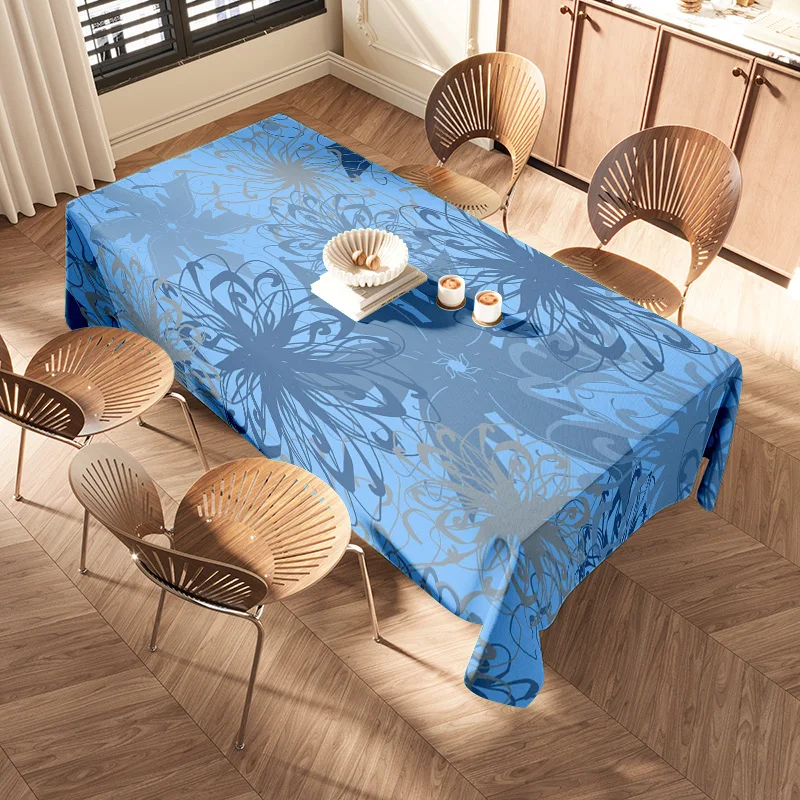 Decorative Tablecloth Floral Pattern Plastic Resin Waterproof Rectangular Dining Room Home Decoration Supplies Blue 180x90cm