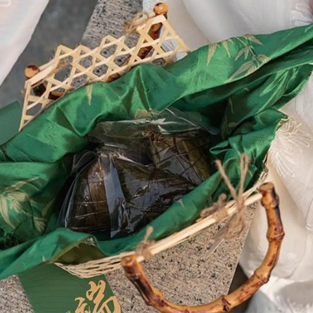 Practical Handmade Bamboo Basket Chinese Style Handheld Gift Packaging Box Empty Zongzi Gift Box for Home