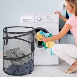 Folding Dirty Laundry Sorting Basket Large Mesh Yarn Storage Bag Frame Bucket Laundry Organizers Storage Pouch Storage Organizer