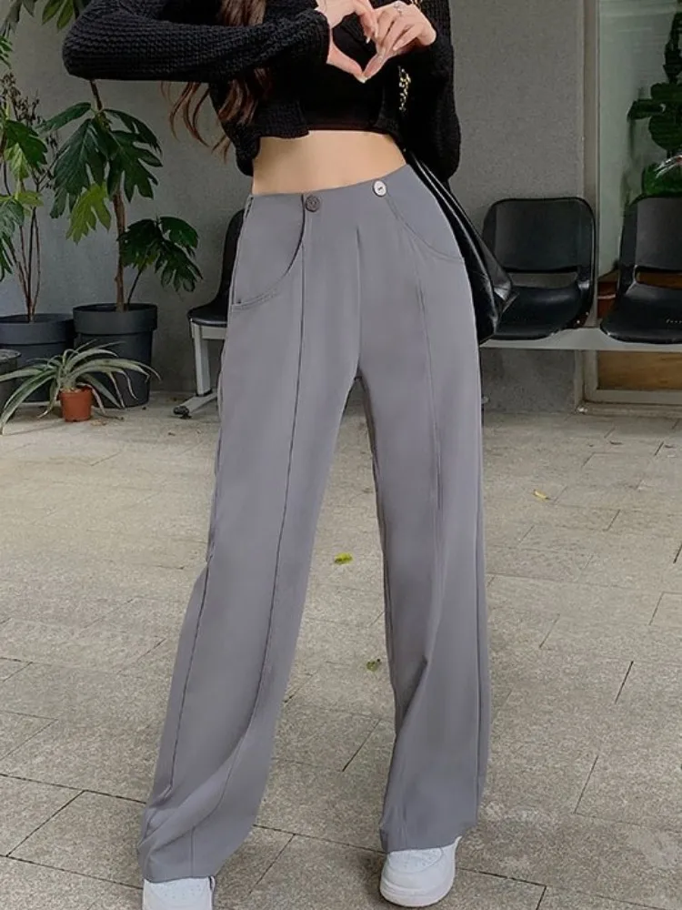 2colors S-XL Korean Trousers Women 2023 Spring Autumn High Waist Pants Female Loose Straight Pants womens (75040