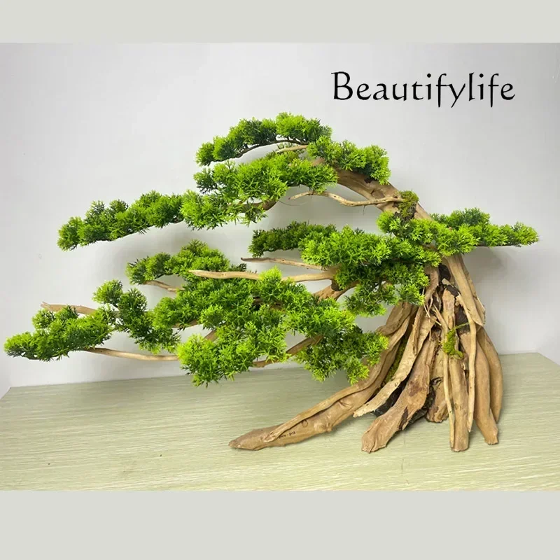 qw NEW Simulated welcome pine bonsai lucky zen pine ornaments fish tank dead wood green plants landscapingqw
