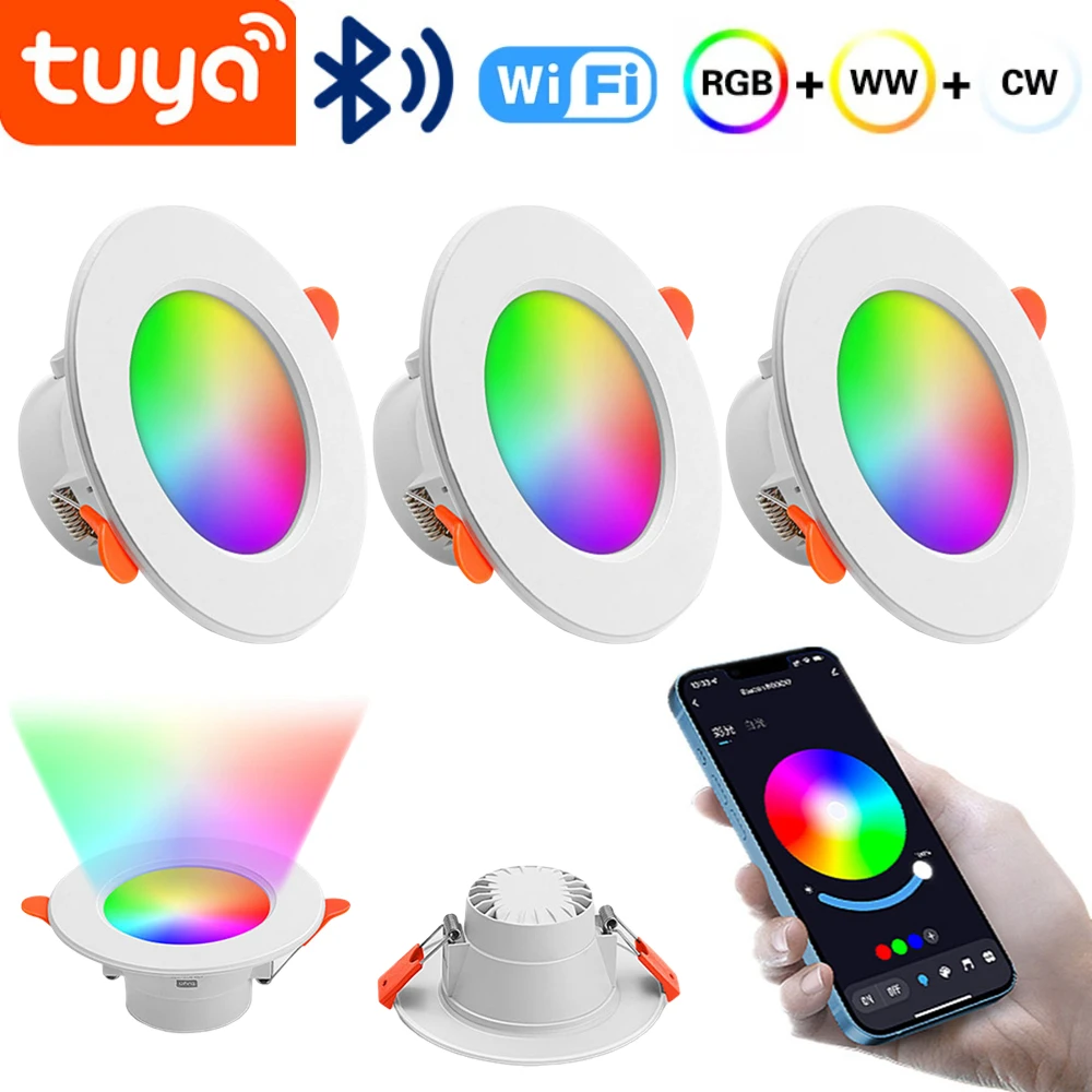 Tuya LED Downlight Dimmable Spotlight Bluetooth Smart Ceiling Light APP Remote Control Smart Light Bulb Work with Alexa Google