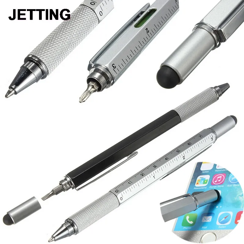 1PC 6 In 1 Touch Ballpoint Stylus Pen With Spirit Level Ruler Screwdriver Tool Office School Supplies Best Gifts