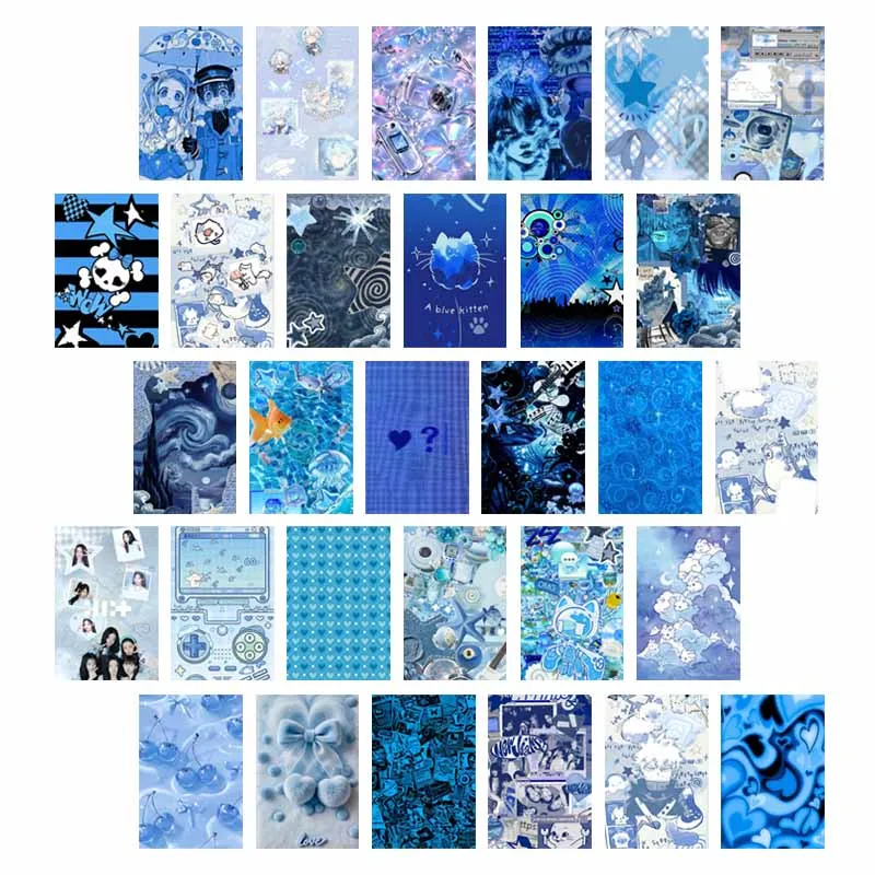 10/30 PCS Y2K Abstract Blue Aesthetic Poster Cards Wall Art Collage Kit Vintage Home Decor Prints Bedroom Dorm Decoration Mural