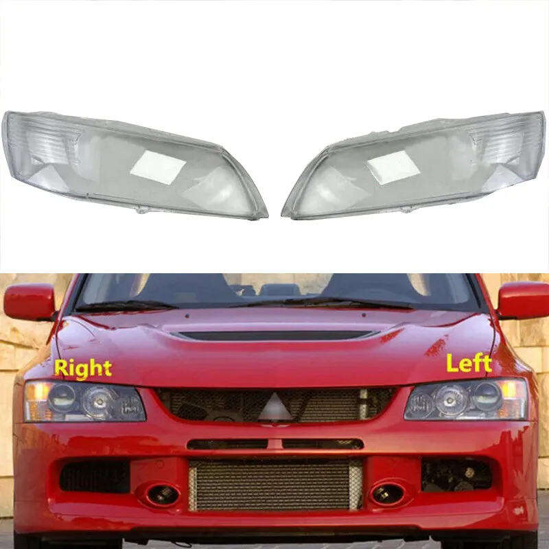 Front L+R Headlight Lens Cover Shell+Glue For Mitsubishi Lancer Evo 9TH 2003-06